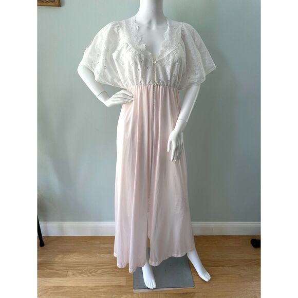 Vintage Sheer Babydoll Nightgown Dress Robe Pale Pink & White Lace size Small - Picture 1 of 9